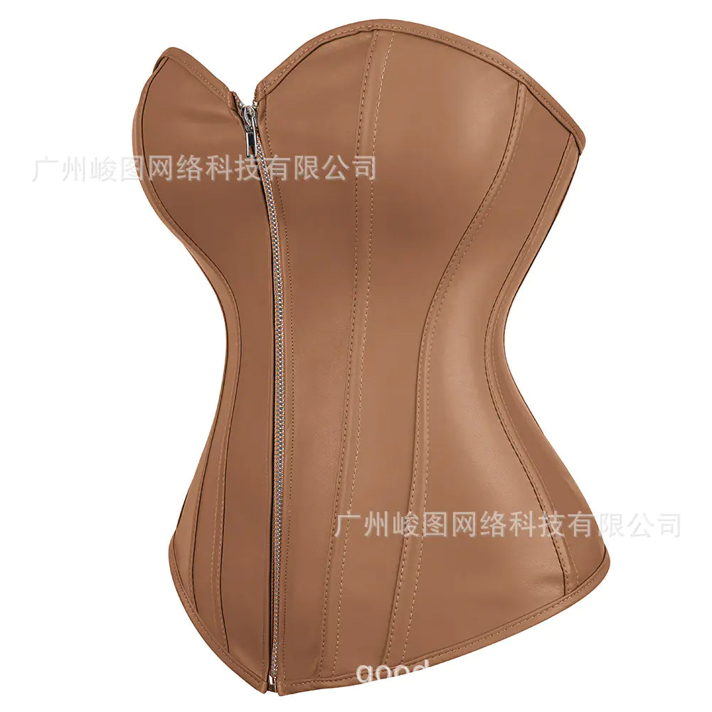 Gothic Punk PU Zipper Shaping Bodysuit for Women