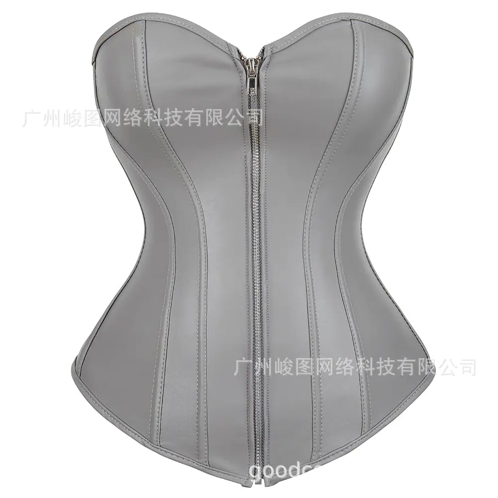 Gothic Punk PU Zipper Shaping Bodysuit for Women