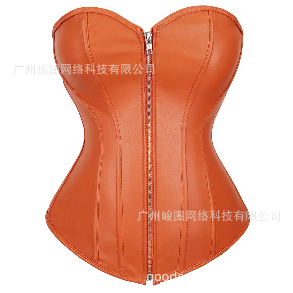 Gothic Punk PU Zipper Shaping Bodysuit for Women