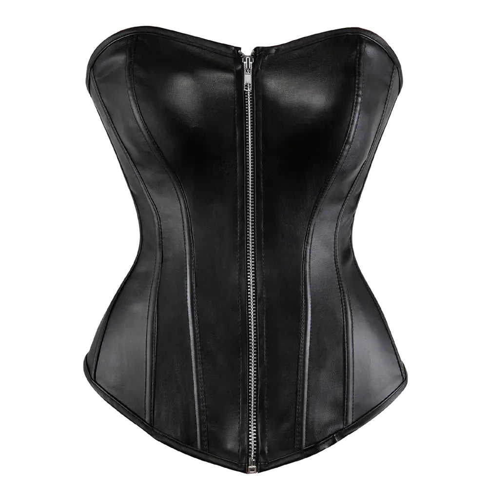 Gothic Punk PU Zipper Shaping Bodysuit for Women