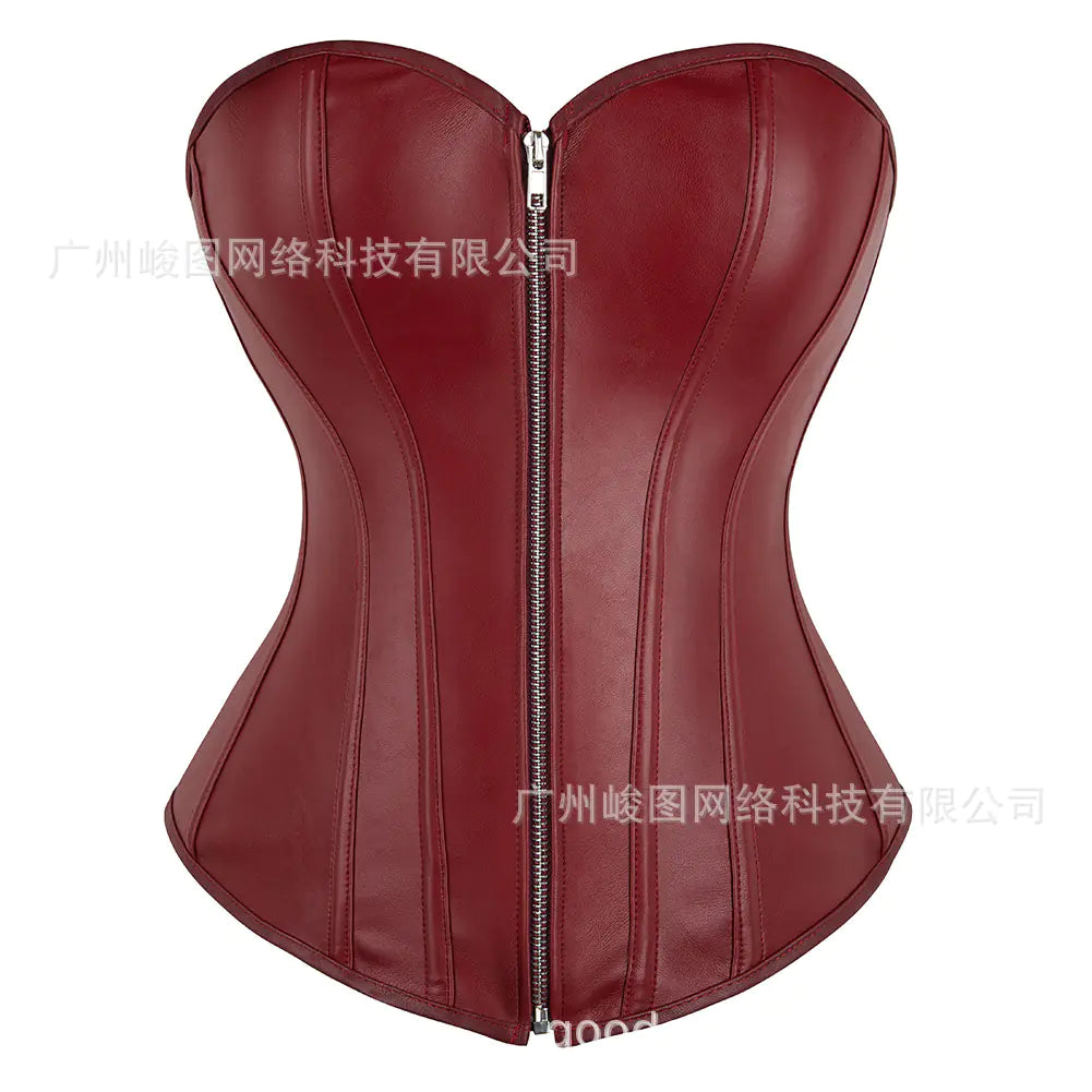 Gothic Punk PU Zipper Shaping Bodysuit for Women