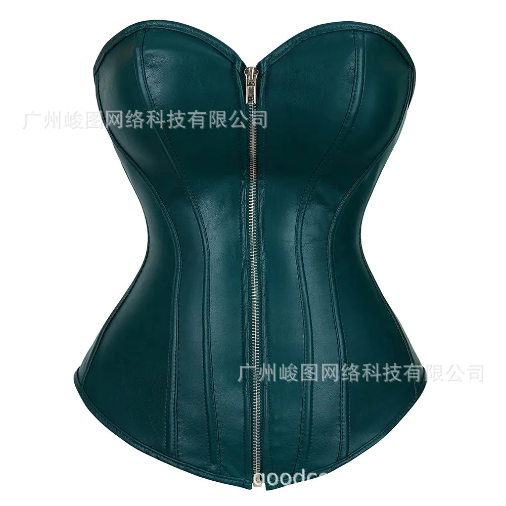 Gothic Punk PU Zipper Shaping Bodysuit for Women