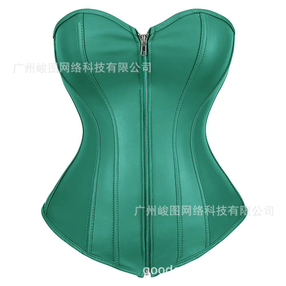 Gothic Punk PU Zipper Shaping Bodysuit for Women