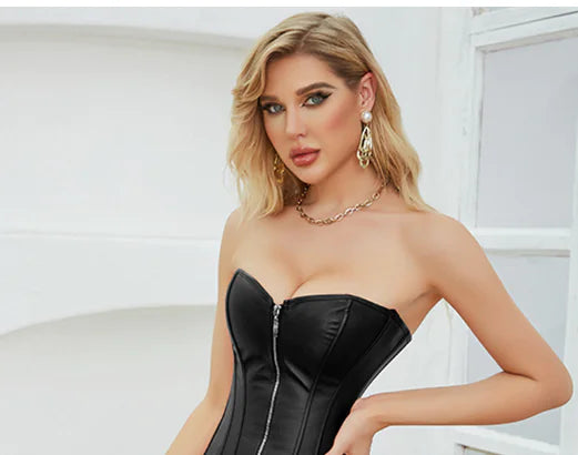 Gothic Punk PU Zipper Shaping Bodysuit for Women